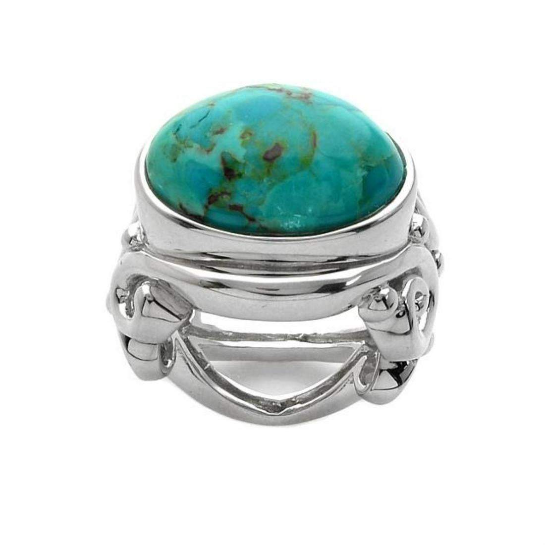 Sterling Silver Oval Turquoise East-West Ring-Size 6 - Shop Thrifty Treasures