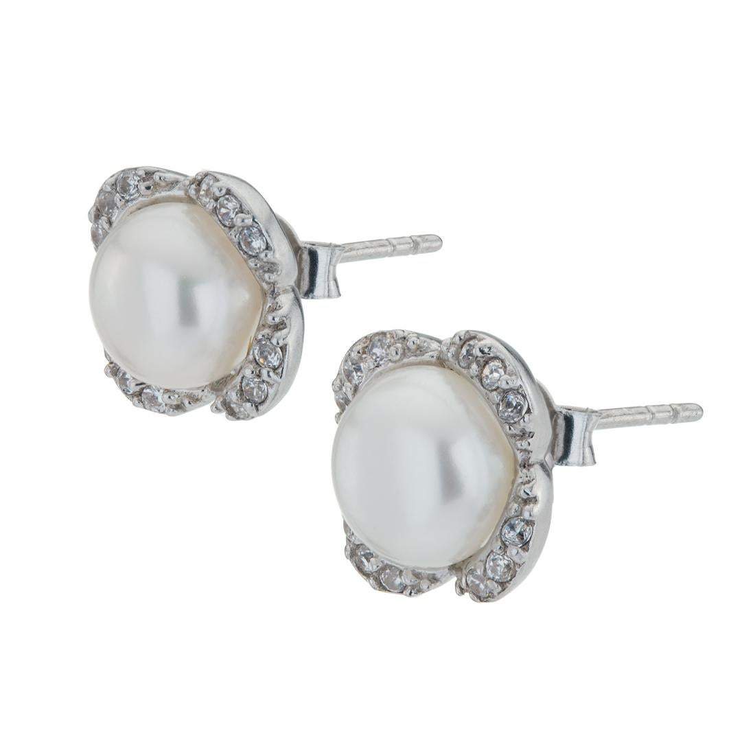 Sterling Silver Pearls Scalloped Stud Earrings - Shop Thrifty Treasures