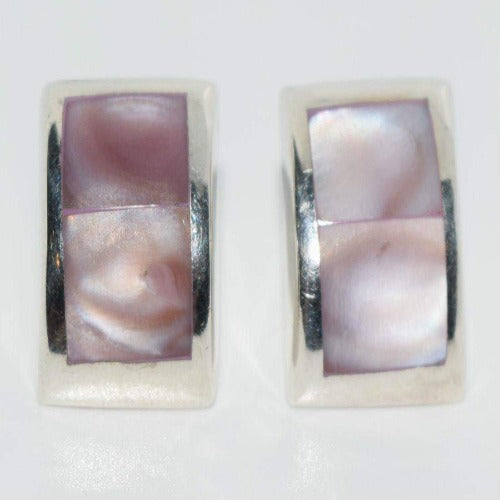 Vintage Sterling Silver Pink Mother of Pearl Earrings - Shop Thrifty Treasures
