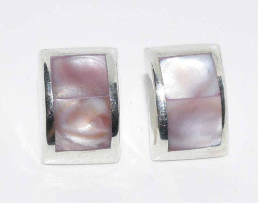 Vintage Sterling Silver Pink Mother of Pearl Earrings - Shop Thrifty Treasures