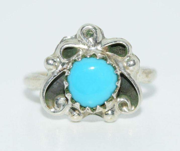 Sterling Turquoise Ceruleite Children’s Ring Size 2 - Shop Thrifty Treasures