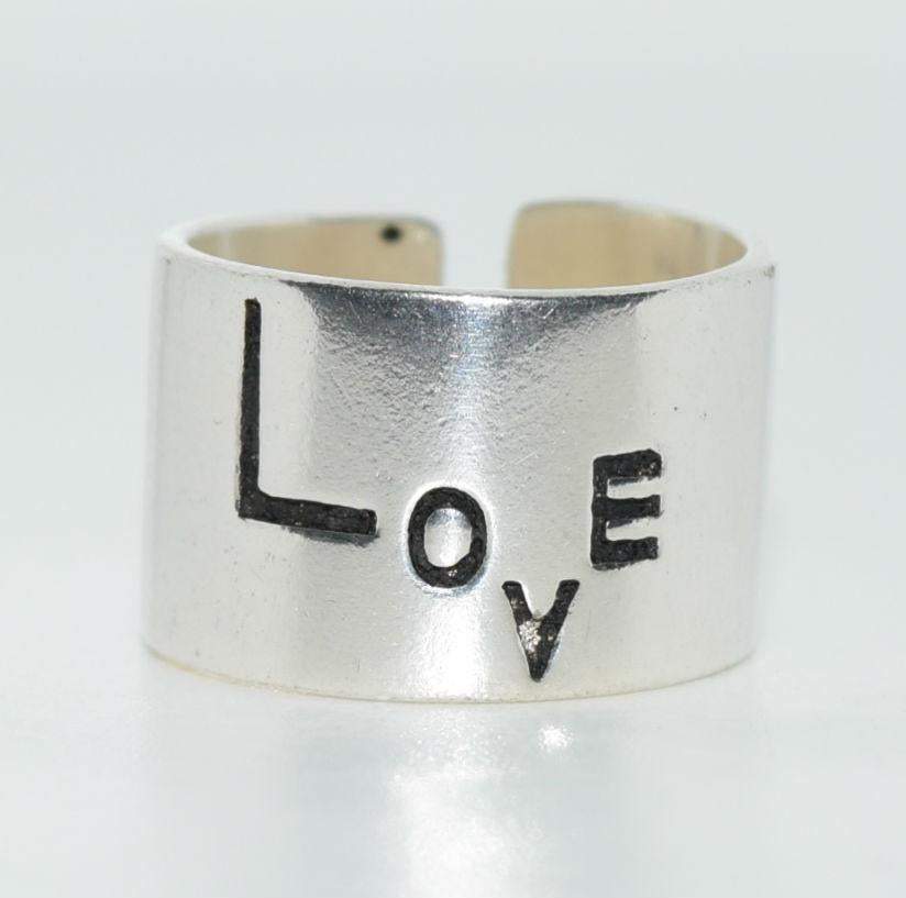 Sterling Wide Adjustable LOVE Ring Size 5 - Shop Thrifty Treasures