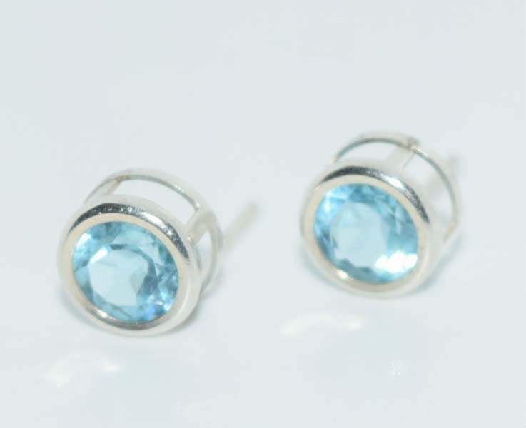 Sterling Wrapped Swiss Blue Topaz Post Earrings - Shop Thrifty Treasures