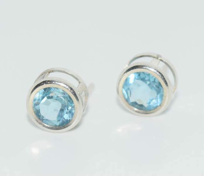 Sterling Wrapped Swiss Blue Topaz Post Earrings - Shop Thrifty Treasures