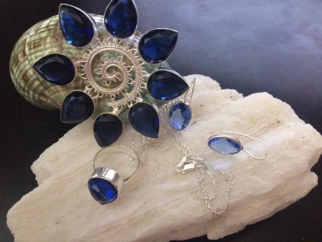 Tanzanite Posh Pendant Necklace, Ring & Earrings Set Handmade - Shop Thrifty Treasures