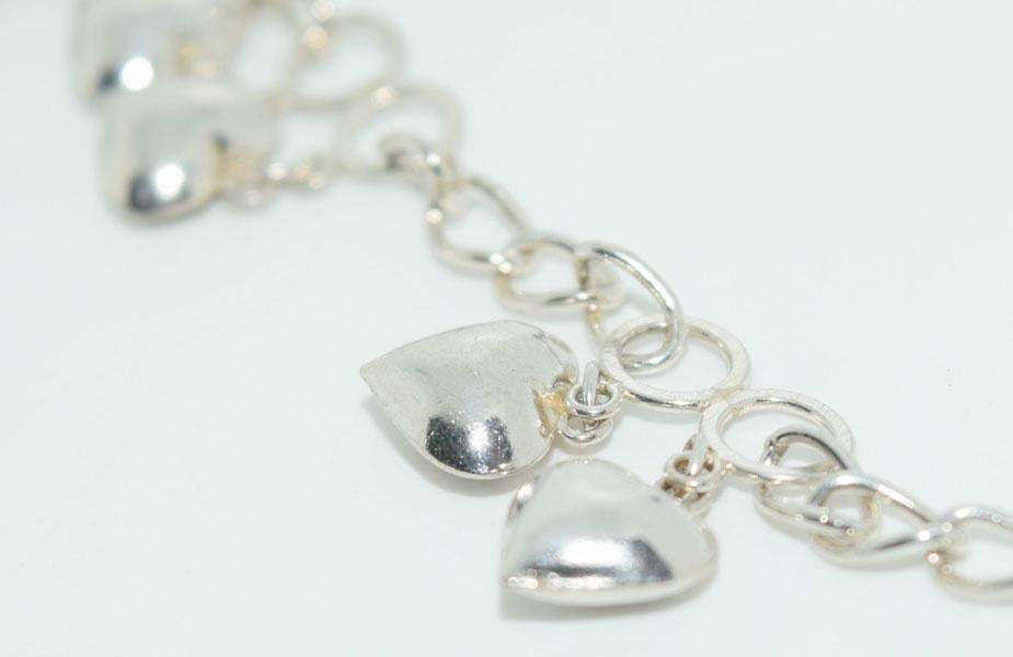 Vintage Sterling Silver Heart Charm Bracelet 7" - Shop Thrifty Treasures