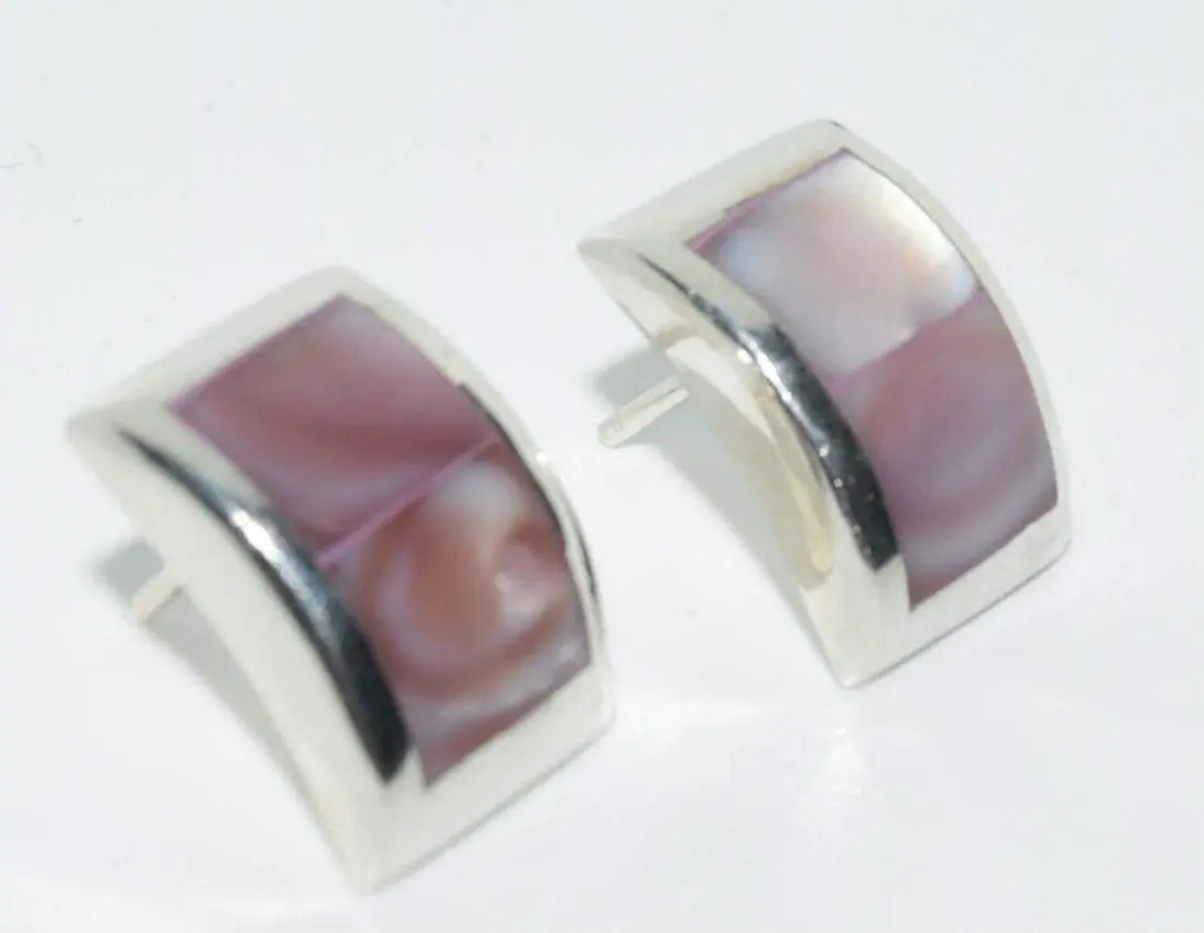 Vintage Sterling Silver Pink Mother of Pearl Earrings - Shop Thrifty Treasures