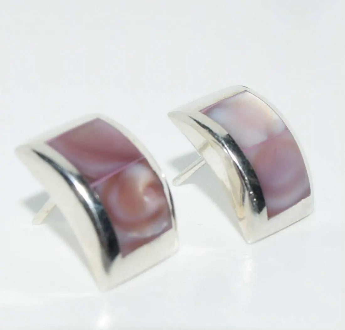 Vintage Sterling Silver Pink Mother of Pearl Earrings - Shop Thrifty Treasures