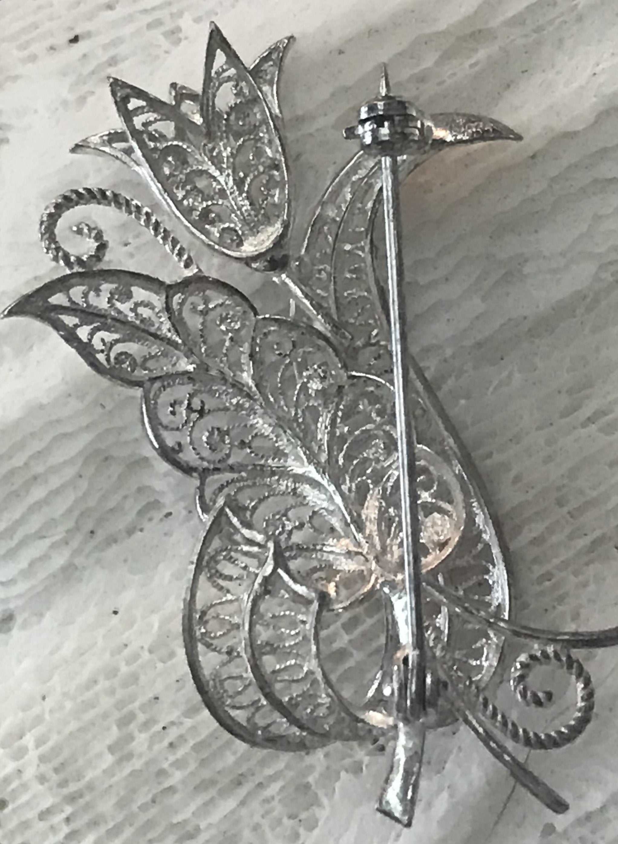 Estate European Sterling Silver Artisan Designed Tulip Brooch Pin - Shop Thrifty Treasures
