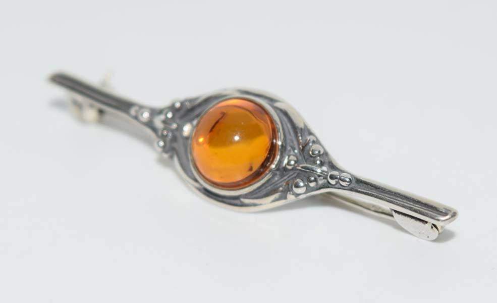 Vintage Sterling Silver Amber Brooch Lapel Pin - Shop Thrifty Treasures