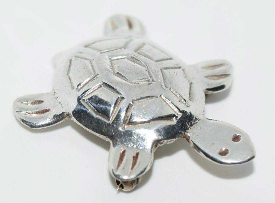 Vintage Sterling Silver Artisan Designed Turtle Brooch Pin - Shop Thrifty Treasures